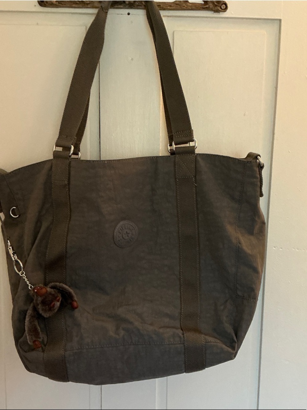 Kipling Dark Charcoal Tote with Monkey Charm